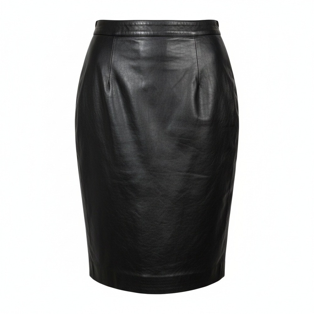 Vintage Skirt Women 11 Black‎ Leather Pencil 80s Goth Punk Rock Mobwife Party